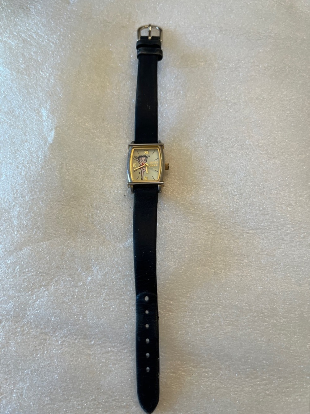 Vintage 2002 Betty Boop Gold-Tone Square Dial Women's Watch with Black Strap